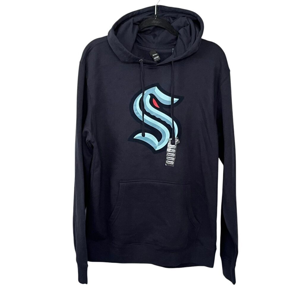 NWT Seattle NHL Kraken Hoodie Men's M Fleece Deep Sea Blue Pullover Team Store - Picture 2 of 10